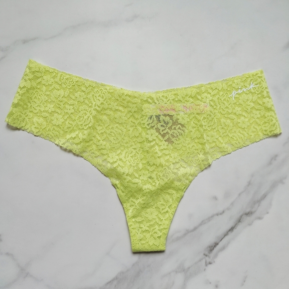 NWT PINK VICTORIA'S SECRET NO-SHOW SOFT LACE THONG PANTY IN GREEN SPRING SIZE XL - Picture 2 of 6